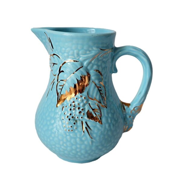 Vintage Wade Golden Turquoise Large Milk Pitcher & Covered Sugar Bowl England - Picture 2 of 8